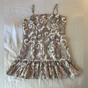 Bardot Paisley Spaghetti Strap Mini Dress in Cream and Brown